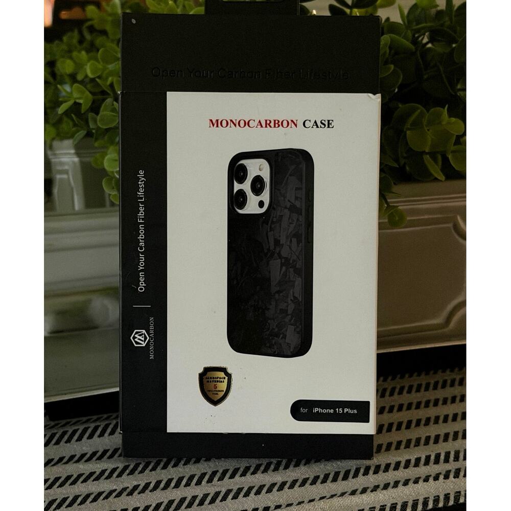 Monocarbon Case For iPhone 15 Plus Real Carbon Fiber Slim Protective Black